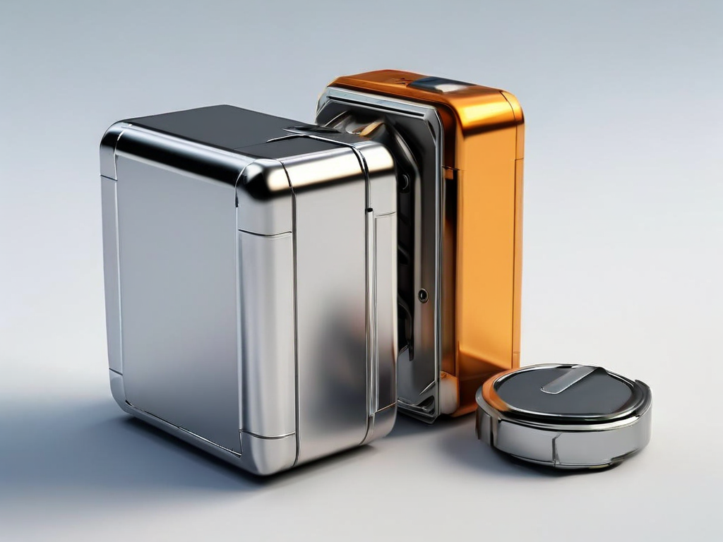 Portable drive with stacked blank data blocks and a small capacity gauge on brushed metal surface in morning sunlight.