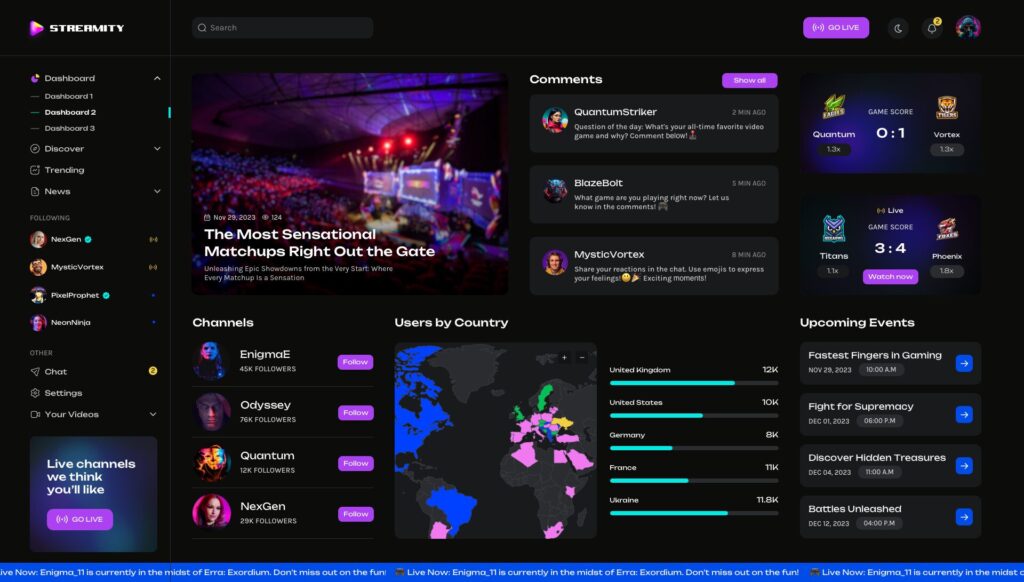 Live-stream listing showing how a title, category, tags, and preview provide different clues about the broadcast format.